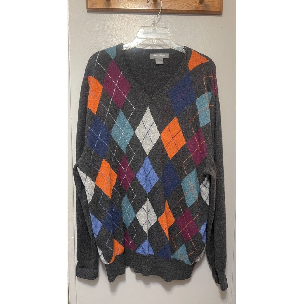Daniel Cremieux cashmere sweater Men's Size Xl Argyle V-Neck Colorful, Soft
